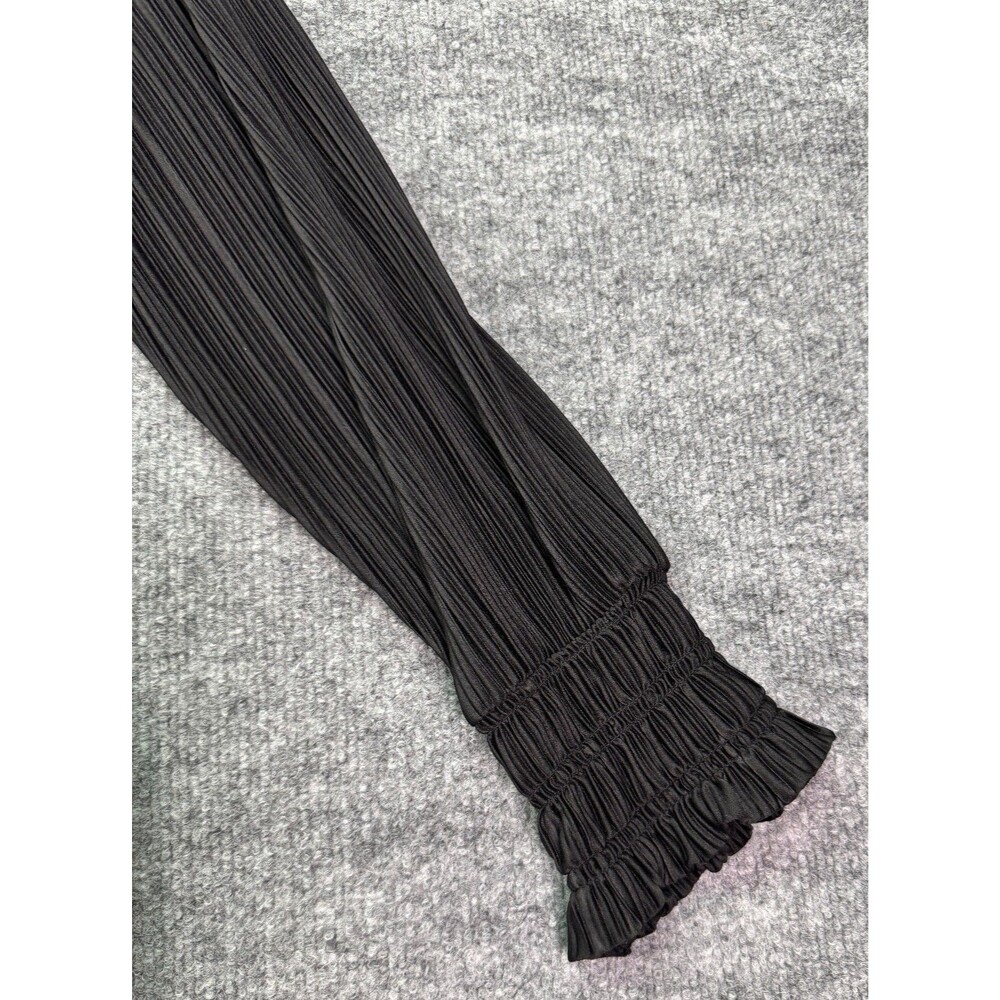 Ava & Viv 1X Black Pleated Blouse Long Sleeve Ruffle Cuff Holiday Party Top - Picture 5 of 13